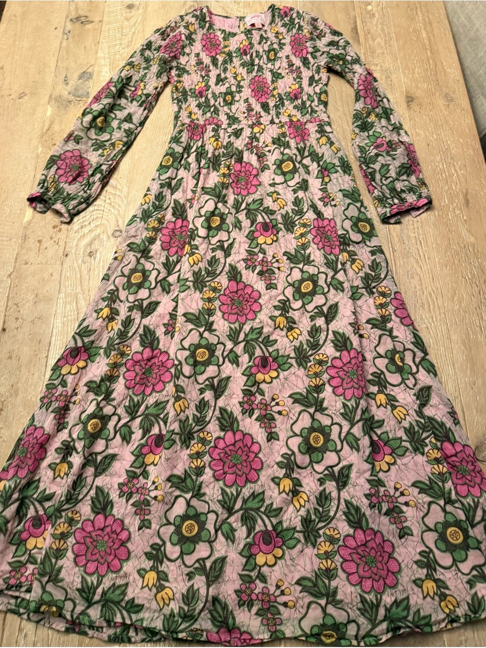Banjanan Floral Pink Long-Sleeve Cotton Maxi Dress S